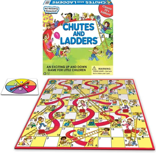 Serpientes y Escaleras Clásico con Arte de los años 70 por Winning Moves Games USA para Niños de 3 Años en Adelante, Juegos Preescolares para 2-4