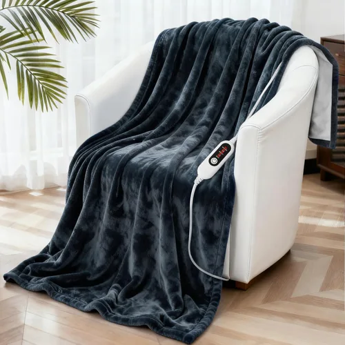 Miniatura 5 de Manta térmica eléctrica, manta térmica de tela de franela suave con ajuste de temperatura de 5 niveles, lavable a máquina, calefacción de doble cara