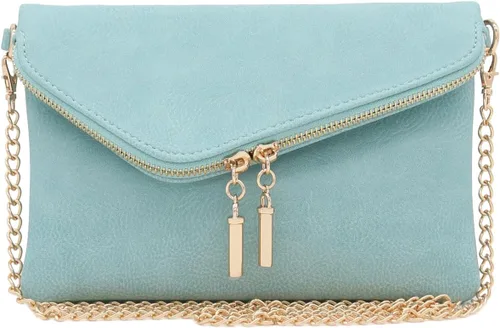 FashionPuzzle Bolso de mano tipo sobre con correa de muñeca y bandolera con cadena