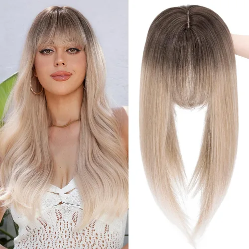 Miniatura 7 de MY-LADY Toppers para mujer con cabello fino de 14 pulgadas, 6 x 6 pulgadas, con base de encaje y flequillo lateral con clip en extensiones