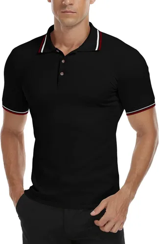 Miniatura 4 de MLANM Men's Polo Regular-Fit Quick-Dry Golf Striped Short Sleeve Collared T-Shirts