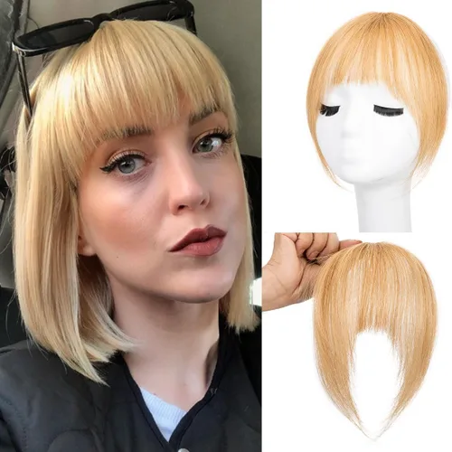 Miniatura 10 de Flequillo con clip, extensiones de cabello humano 100 % real, flequillo con clip para mujer, extensiones curvadas para uso diario