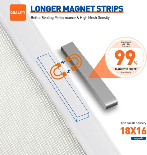 Miniatura 3 de MAGZO Puerta con Malla Magnética para Puertas de Tamaño 30 x 80 Pulgadas, Tamaño de Malla 32" x 81" Imán Fuerte Malla para Puerta con Gancho y Blanco