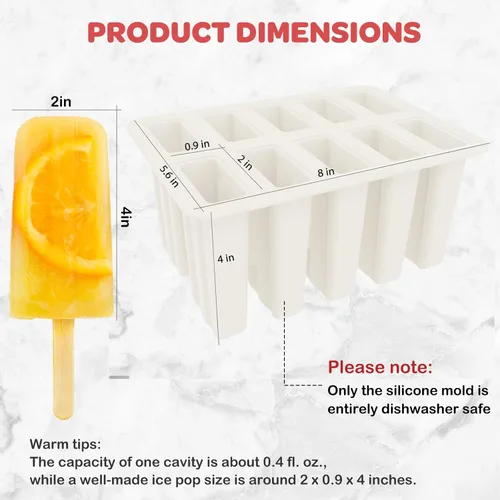 Miniatura 4 de Miaowoof Moldes caseros para paletas de hielo, fabricante de paletas de hielo de silicona sin BPA de 10 cavidades, con 50 palitos, 50 bolsas, 10