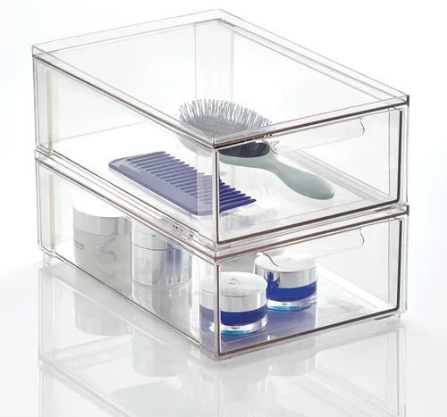 Miniatura 8 de mDesign Lumiere Collection - Organizador apilable de plástico con cajón extraíble para gabinete, tocador, estante, armario, armario u organización