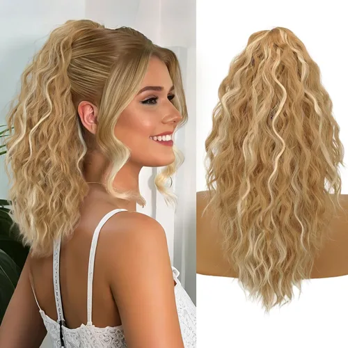 Miniatura 60 de ORSUNCER Extensión de cola de caballo de 18" con pinza rizada, cola de caballo esponjosa, extensiones de pelo sintético de aspecto natural para mujer