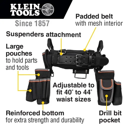 Miniatura 2 de Klein Tools 55429 Tradesman Pro cinturón acolchado para electricistas y combo de bolsa de herramientas para comodidad y durabilidad de largo uso