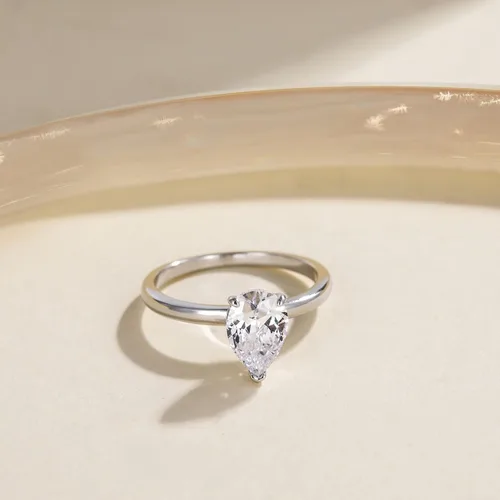 Miniatura 2 de EAMTI Anillos de compromiso de plata de ley 925 de 2 quilates, corte de pera, circonita cúbica, anillos de compromiso de boda para ella