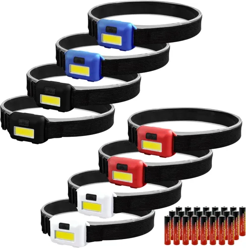 Miniatura 8 de Paquete de 8 faros LED para adultos y niños, 1.1 onzas/1.09 oz, lámpara de inundación COB ultra brillante con 3 modos, 24 pilas AAA, linterna