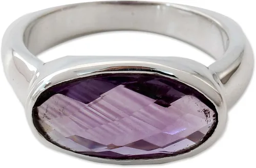 Miniatura 2 de NOVICA Amatista Anillo de cóctel de plata de ley 925 con piedra única, corona morada