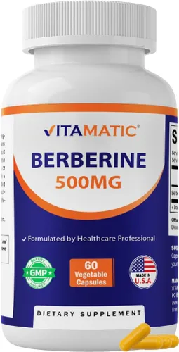 Vitamatic Suplemento de berberina de 500 mg, 60 cápsulas vegetales, fabricado en los Estados Unidos, sin gluten, sin OMG (1 botella)