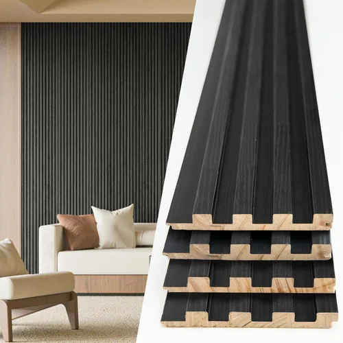 Miniatura 19 de Art3d Paneles de pared de madera de listones para decoración de interiores y techos, paquete de 4 piezas + 1 moldura final, tamaño 108 x 5.7 Roble