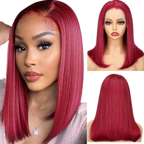 Miniatura 22 de Peluca de cabello humano lacio marrón con reflejos de 13 x 4, peluca frontal de encaje transparente #4, peluca corta Bob para mujeres negras