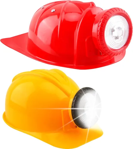 Miniatura 9 de Paquete de 2 sombreros de construcción para niños, casco de disfraz de minero con luz para niños y niñas, suministros de fiesta de Halloween