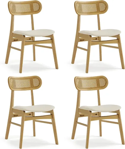 Miniatura 7 de KISLOT Rattan Dining Chairs Set of 4, Upholstered Modern Dining Room Chairs, Mid Century Oak Wood Kitchen Chairs with Rattan Backrest for Farmhouse