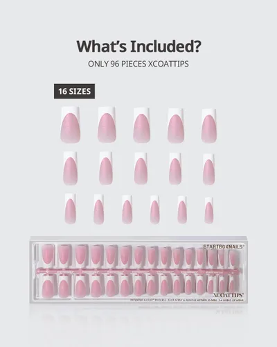 Miniatura 5 de BTArtboxnails XCOATTIPS uñas postizas con punta francesa - Uñas postizas largas cuadradas con base de purpurina rosa, 90 piezas de puntas de uñas