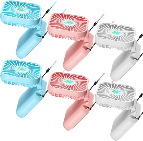 Miniatura 8 de Hortsun 6 piezas de collar portátil a granel, mini ventilador de mano personal recargable por USB, pequeños regalos de refrigeración plegables