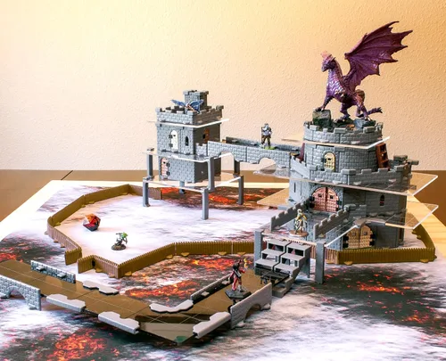 Miniatura 6 de Dirt Cheap Dungeons Baron Castle Set – Kit modular de 451 piezas de mega-fortaleza – 53 pies de paredes lineales para cuadrícula de 1 pulgada TTRPG