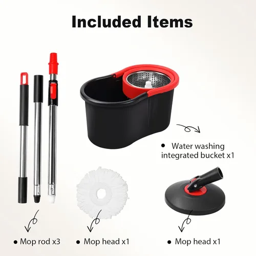 Miniatura 5 de Trapeador giratorio y cubo, trapeador y cubo con escurridor para el hogar, herramienta de limpieza de pisos de cubo giratorio 360 con 1 cabezal