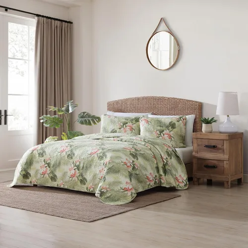 Miniatura 2 de Tommy Bahama - Juego de edredón King, ropa de cama reversible floral con fundas a juego, juego de cama de temporada (verde orquídea tropical, King)