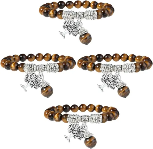 Miniatura 3 de SUNYIK Pulsera elástica de piedra redonda hecha a mano para mujeres y hombres, hilo de 7 pulgadas