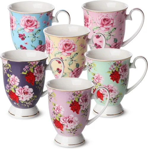 Miniatura 8 de BTT- Tazas de café grandes, 12 onzas, juego de 4, tazas florales para tazas de café, porcelana de porcelana, taza de té
