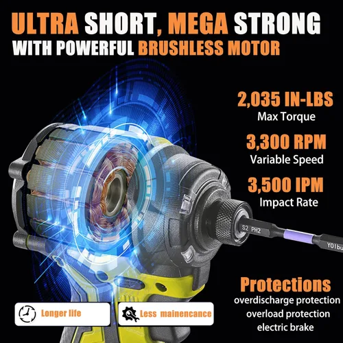 Miniatura 3 de YOIbuy Destornillador de Impacto Inalámbrico de 1/4 de Pulgada, Taladro de Impacto Compacto y Ligero, Compatible con Baterías Dewalt de 20V, Rojo