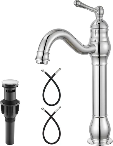 Miniatura 10 de Heyalan Grifo de lavabo alto para lavabo, grifo de baño de una sola manija, boquilla alta de 1 orificio con material de drenaje, grifo mezclador
