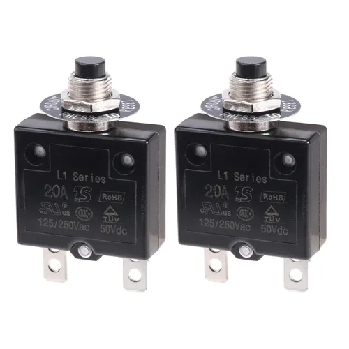 Miniatura 6 de 2 piezas de disyuntor térmico de 3 A, disyuntor de protector térmico de sobrecarga con botón de reinicio manual 32V DC 125/250V AC 3A con cables