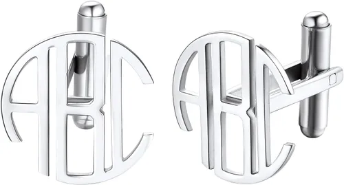 Bandmax Gemelos clásicos de acero inoxidable para hombre, 26 gemelos con iniciales del alfabeto, gemelos personalizados con monograma para hombres,