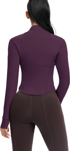 Miniatura 109 de AVGO Chaquetas de entrenamiento recortadas para mujer, con cremallera, ajustadas, atléticas, con agujeros para el pulgar