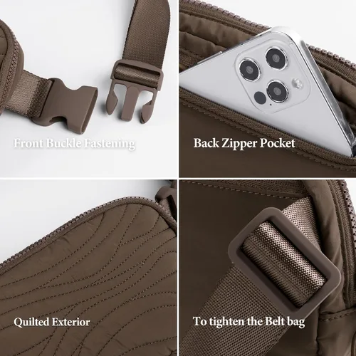 Miniatura 5 de ODODOS Mini bolsa unisex con correa ajustable, pequeña bolsa de cintura para entrenamiento, correr, viajar, senderismo, Acolchado café.
