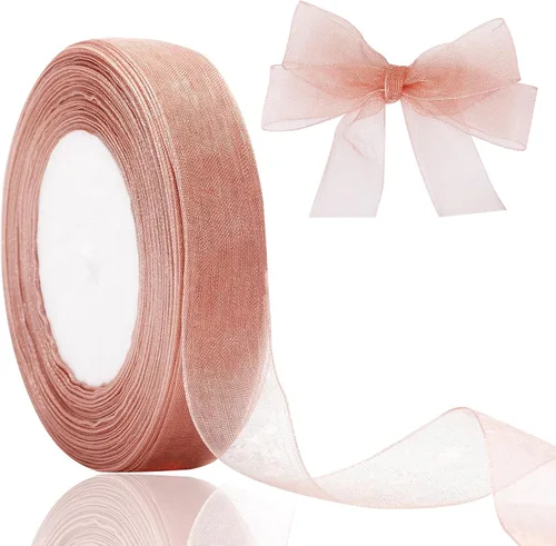Miniatura 8 de Joycraft - Cinta de organza transparente rosa de 3/4 pulgadas, cinta de gasa de 50 yardas, cinta de tul para ramo de flores, cintas de envoltura