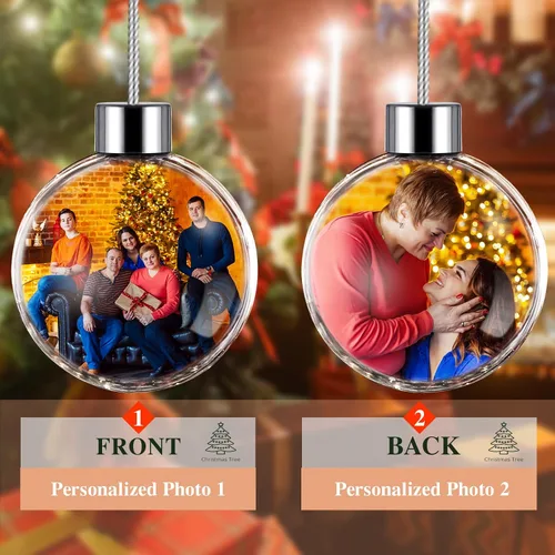 Miniatura 6 de DXDOING Adornos de Navidad personalizados 2024, bola de fotos personalizada, adornos de imagen de doble diapositiva para decoración, regalos