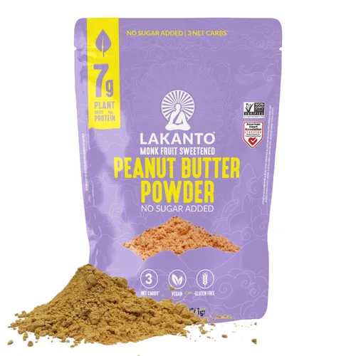 Lakanto Mantequilla de maní en polvo, endulzada con edulcorante de fruta de monje, 0.27 onzas de proteína, PB en polvo de maní tostado, 0.11 onzas