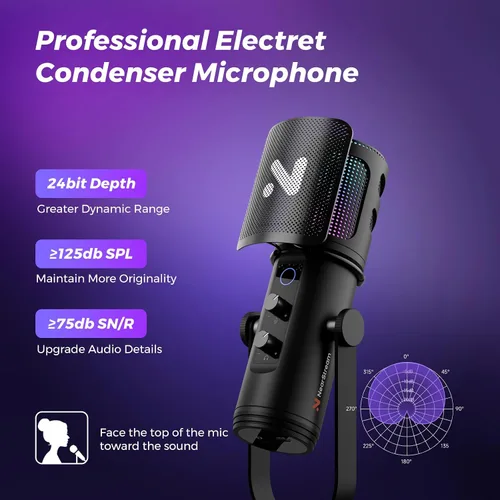 Miniatura 2 de NearStream Micrófono RGB para juegos para PC con cancelación de ruido/monitor/silencio/ganancia/filtro pop extraíble, micrófono de condensador USB