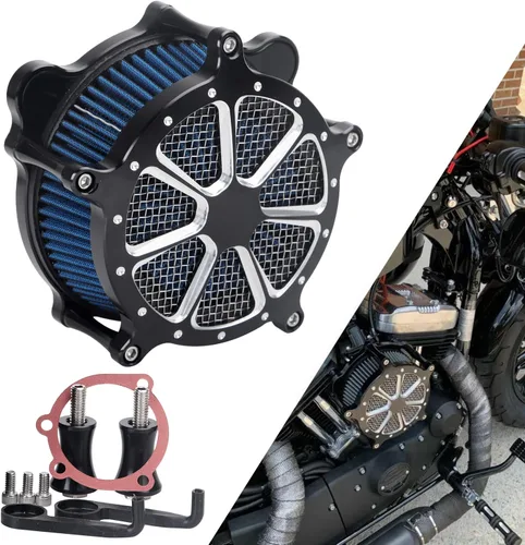 Miniatura 2 de Filtro de entrada azul con filtro de aire de corte en contraste compatible con Harley Dyna 1993-2016, Softail 1993-2015, Touring 1993-2007