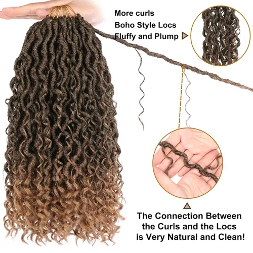 Miniatura 4 de COOKOO Rastas Goddess Locs Rizadas Rubio Degradado de 14 Pulgadas, Cabello de Ganchillo, 8 Piezas Rastas Bohemias Falsas de Ganchillo, 14 T27#