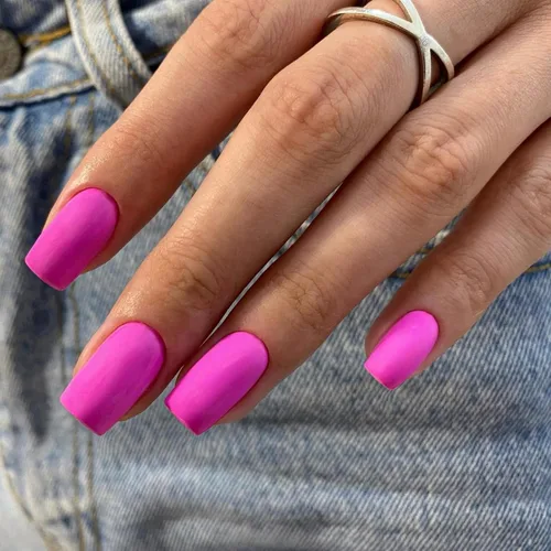 Miniatura 28 de Uñas postizas a presión color rosa bebé, uñas postizas cuadradas medianas con pegamento en uñas de longitud media, uñas acrílicas cortas
