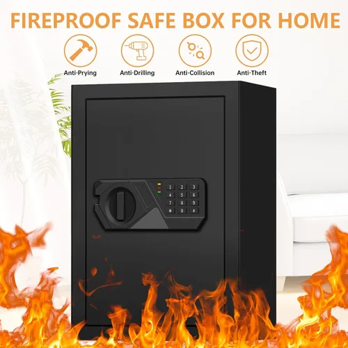 Miniatura 2 de Caja de seguridad grande de 3.3 pies cúbicos para uso doméstico a prueba de fuego y agua, caja de seguridad digital con llave y combinación, cajas