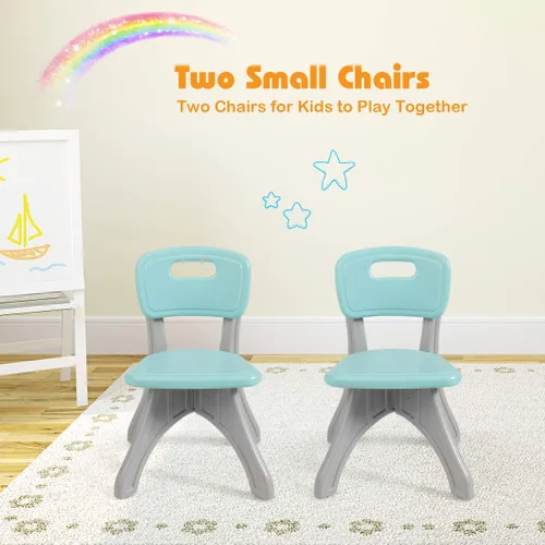 Miniatura 9 de HONEY JOY Juego de mesa y silla para niños, mesa de actividades de plástico para niños y 2 sillas con contenedores de almacenamiento, juego de Verde