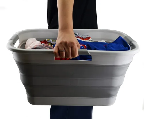 Miniatura 7 de SAMMART Cesta plegable de plástico para la ropa sucia de 30 L (8 galones), contenedor de almacenamiento plegable y organizador, tina de lavado