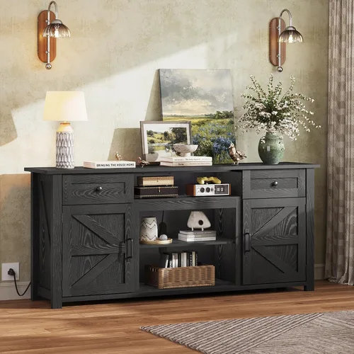 Miniatura 2 de WLIVE Soporte de TV para TV de 75/70 pulgadas, centro de entretenimiento con almacenamiento y toma de corriente, gabinete de consola multimedia