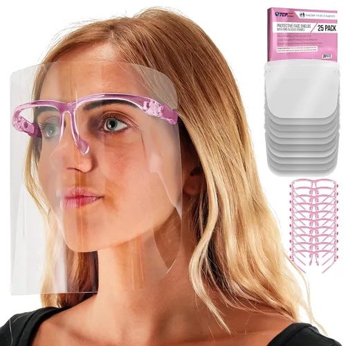 TCP Global Salon World - Protectores faciales completos con marcos de gafas (paquete de 10), ultra transparentes para proteger los ojos, la nariz,