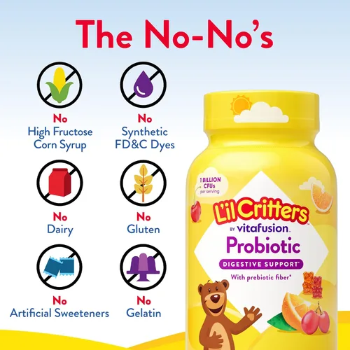 Miniatura 7 de L'il Critters Suplemento diario de gomitas probióticas para niños, para apoyo a la salud digestiva, sabores de uva, cereza y naranja, 60 gomitas