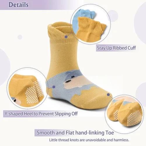 Miniatura 3 de Calcetines de algodón para bebés y niños pequeños con empuñaduras, antideslizantes, 6