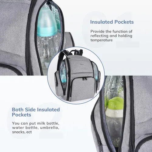 Miniatura 3 de Mancro - Mochila, pañalera, Mochila para pañales para papá y mamá, bolsa de viaje para mujeres y hombres, L, 1-gris