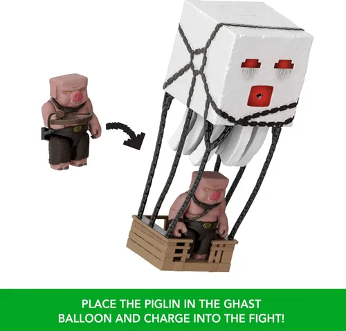 Miniatura 5 de Mattel Minecraft - Juego de figuras de acción, Blast Attack Ghast con luces, sonidos, lanzador y proyectil, además de Piglin Warrior inspirado