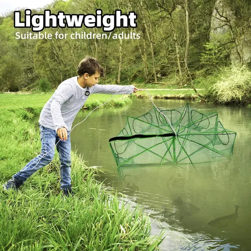Miniatura 4 de 2 trampas plegables para cangrejos de 32 x 10 pulgadas, 10 agujeros, 10 lados, redes de pesca plegables con 2 cuerdas para pececillos, cangrejos