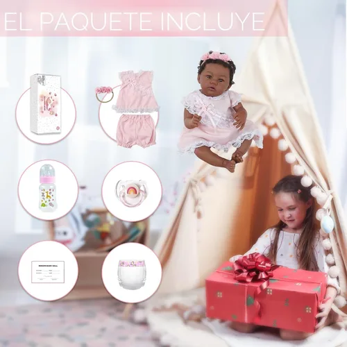 Miniatura 7 de KSBD Reborn Baby Doll Black Girl – Muñeca realista de 18 pulgadas afroamericana recién nacida hecha a mano con cuerpo suave y peso real y accesorios
